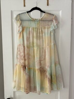 Blu Pepper Pastel Tie-Dye Tiered Ruffle Sleeve Dress Size M